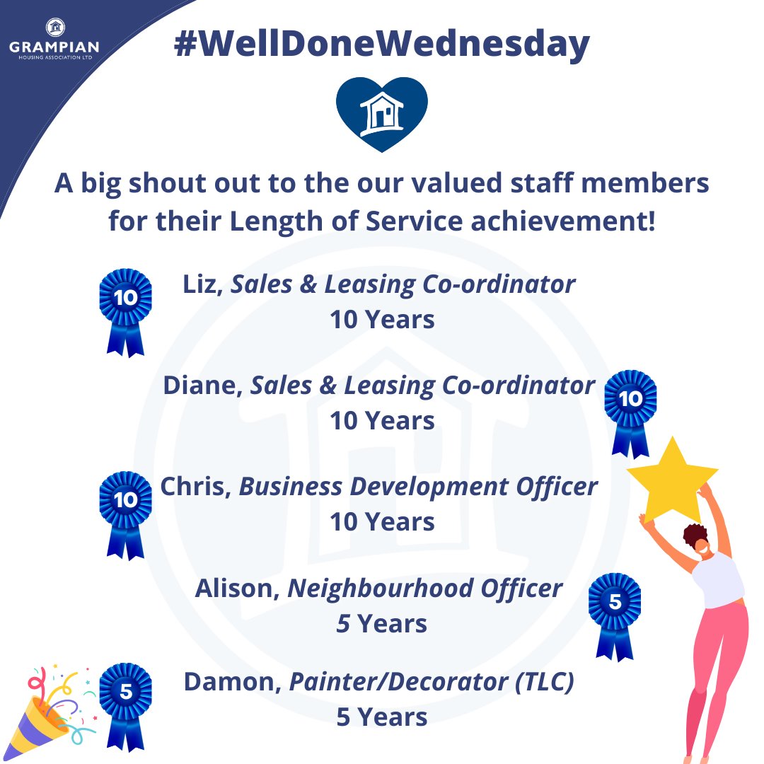 GrampianHA's tweet photo. 🎉 WELL DONE WEDNESDAY - LENGTH OF SERVICE ACHIEVEMENT
It's a #WellDoneWednesday to out valued members of staff who have achieved the following Length of Service awards!
#GrampianHA #WDW #LengthOfService #ValuedStaff https://t.co/9cJHfFwSyB