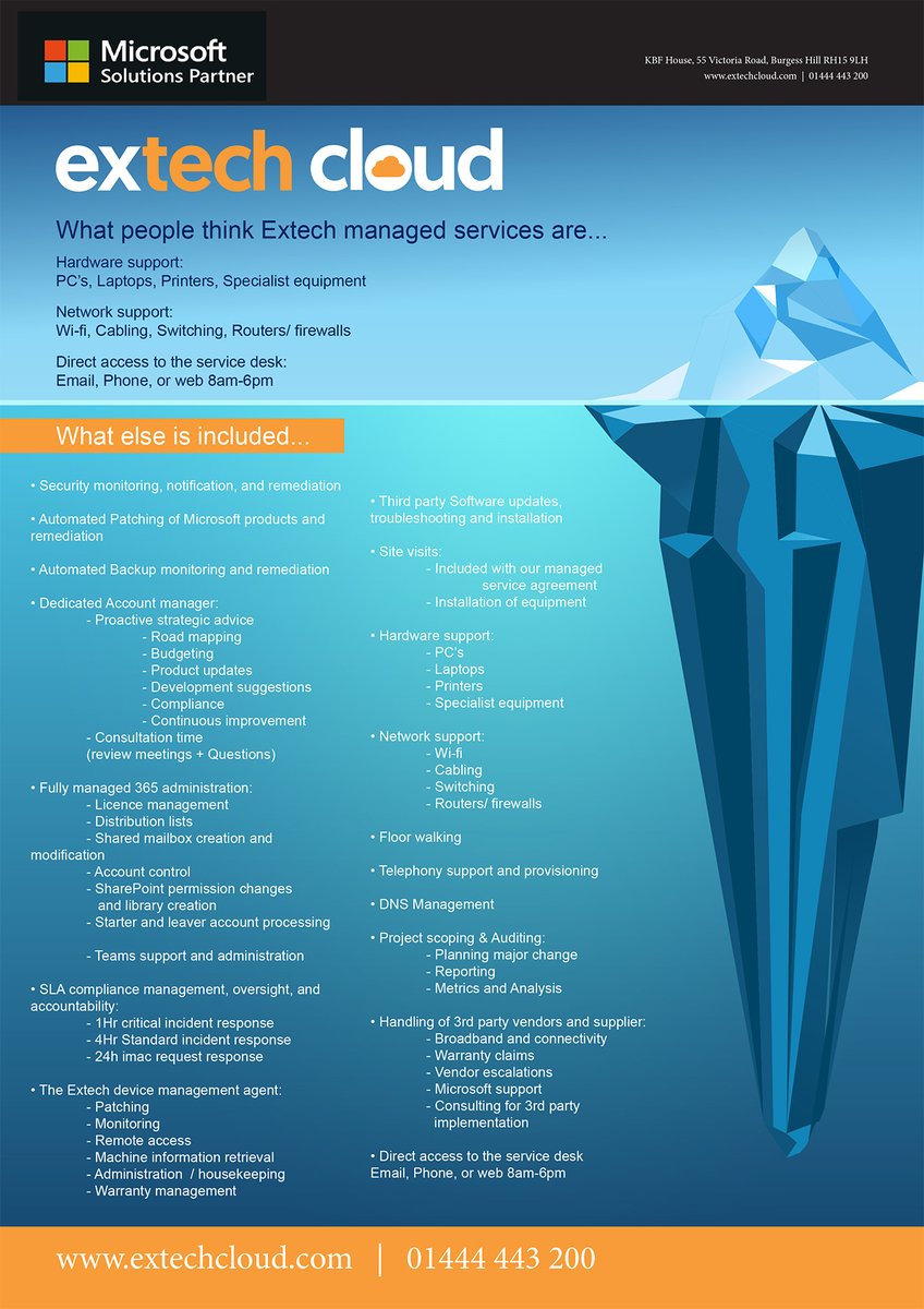 Extechuk's tweet photo. There’s a lot more to our managed services than meets the eye!

#ManagedServices #OutsourcedIT #SpeakToAHuman #ITSupport #SussexBusiness #Sussex #Microsoft365 #ITSolutions #ExtechCloud #Extech https://t.co/RbLd7AEyym