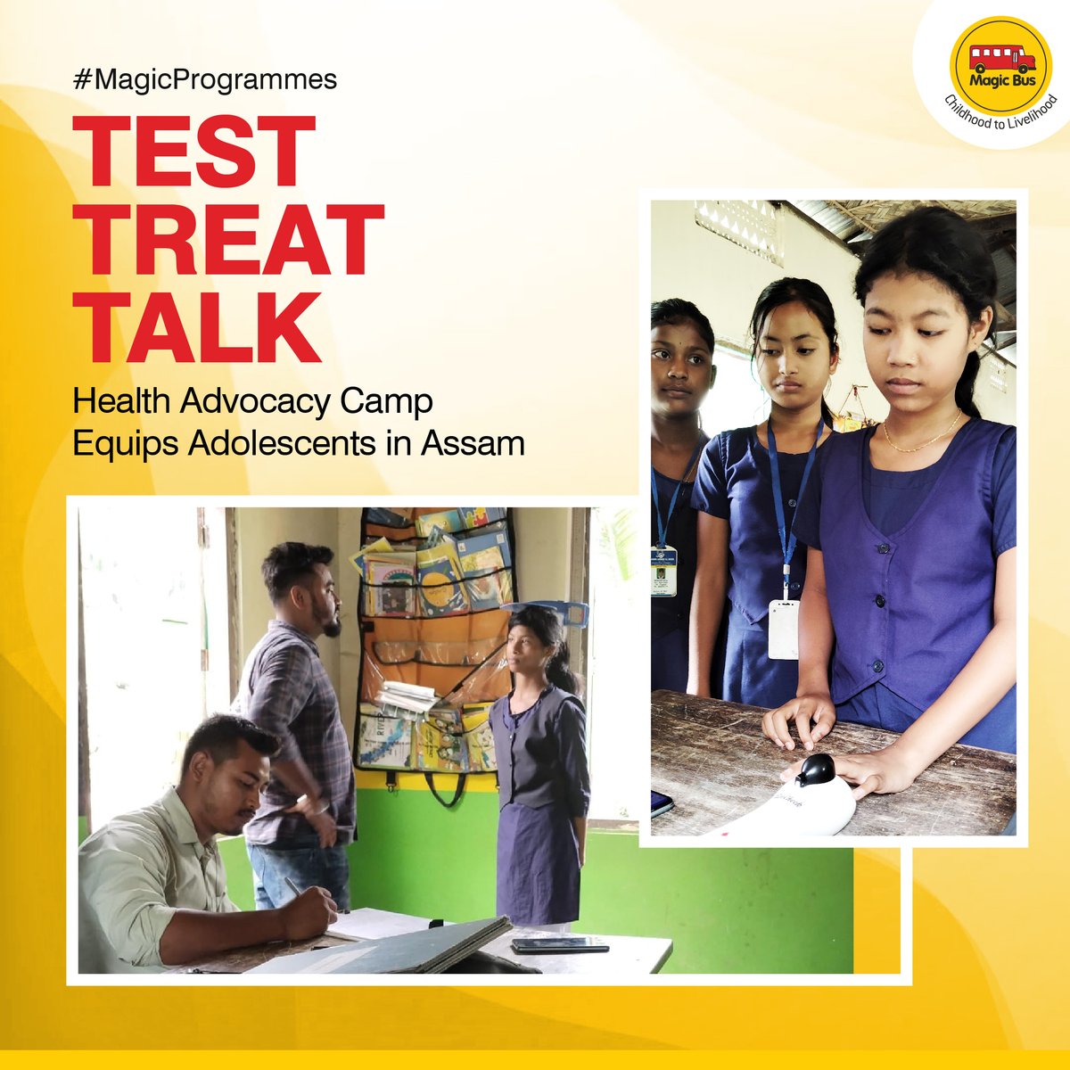 MagicBusIndia's tweet image. MBIF, in partnership with @YouthInvestNGO, held a #healthawareness camp at Chhaygaon HSS in Kamrup, Assam. 50 adolescents learned vital health skills &amp;amp; the T3 method (Test, Treatment, Talk). Together, we're fostering a healthier future! #MagicBus #CommunityHealth