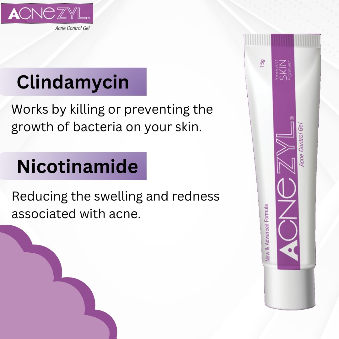 AcnezylSkin's tweet photo. Experience the power of #AcnezylGel! 🌟 #Clindamycin works by killing or preventing the growth of bacteria on your skin, while #Nicotinamide reduces swelling and redness associated with acne. Achieve clear, calm, and #RadiantSkin with Acnezyl Gel! 💙✨ https://t.co/VqQtMteiKS