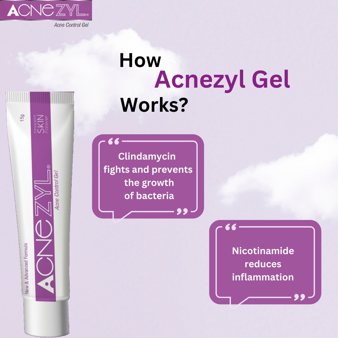 AcnezylSkin's tweet photo. Discover how #Acnezyl Gel works wonders for your skin! 🌟 Clindamycin fights and prevents the growth of bacteria, while Nicotinamide reduces inflammation. Say goodbye to acne and hello to clear, #HealthySkin !

#RadiantComplexion #SkincareMagic #AgeSpotLightening https://t.co/hRShVohkwv