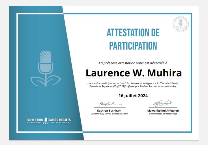 MuhiraLaurence's tweet photo. J'ai eu l'honneur de participer pendant quatre semaines à la discussion en ligne portant sur la #Santé et les #Droits #Sexuels et #Reproductifs #SDSR offerte par Radios Rurales Internationales.
Un grand merci á #RRI pour cette opportunité de partage et d'apprentissage #SDSR #VBG https://t.co/yi9nnGpIYx