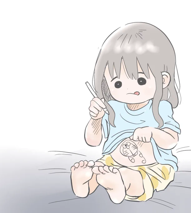 お腹にドラ描いてた 