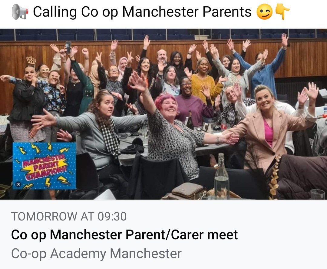 Tanya Finn (@taz12303048819) on Twitter photo <a href="/CoopManchester/">Co-op Academy Manchester</a> SEND Parent/Carer meet @ 9.30 tomorrow 18th July.
Come and have a brew let us know what's Important to you <a href="/ChampionsParent/">manchester parent champions π</a> <a href="/ManchesterSpace/">The SPACE group Manchester</a> <a href="/ManchesterMpcf/">MPCF</a> βοΈππ <a href="/CoopManchester/">Co-op Academy Manchester</a> SEND Parent/Carer meet @ 9.30 tomorrow 18th July.
Come and have a brew let us know what's Important to you <a href="/ChampionsParent/">manchester parent champions π</a> <a href="/ManchesterSpace/">The SPACE group Manchester</a> <a href="/ManchesterMpcf/">MPCF</a> βοΈππ