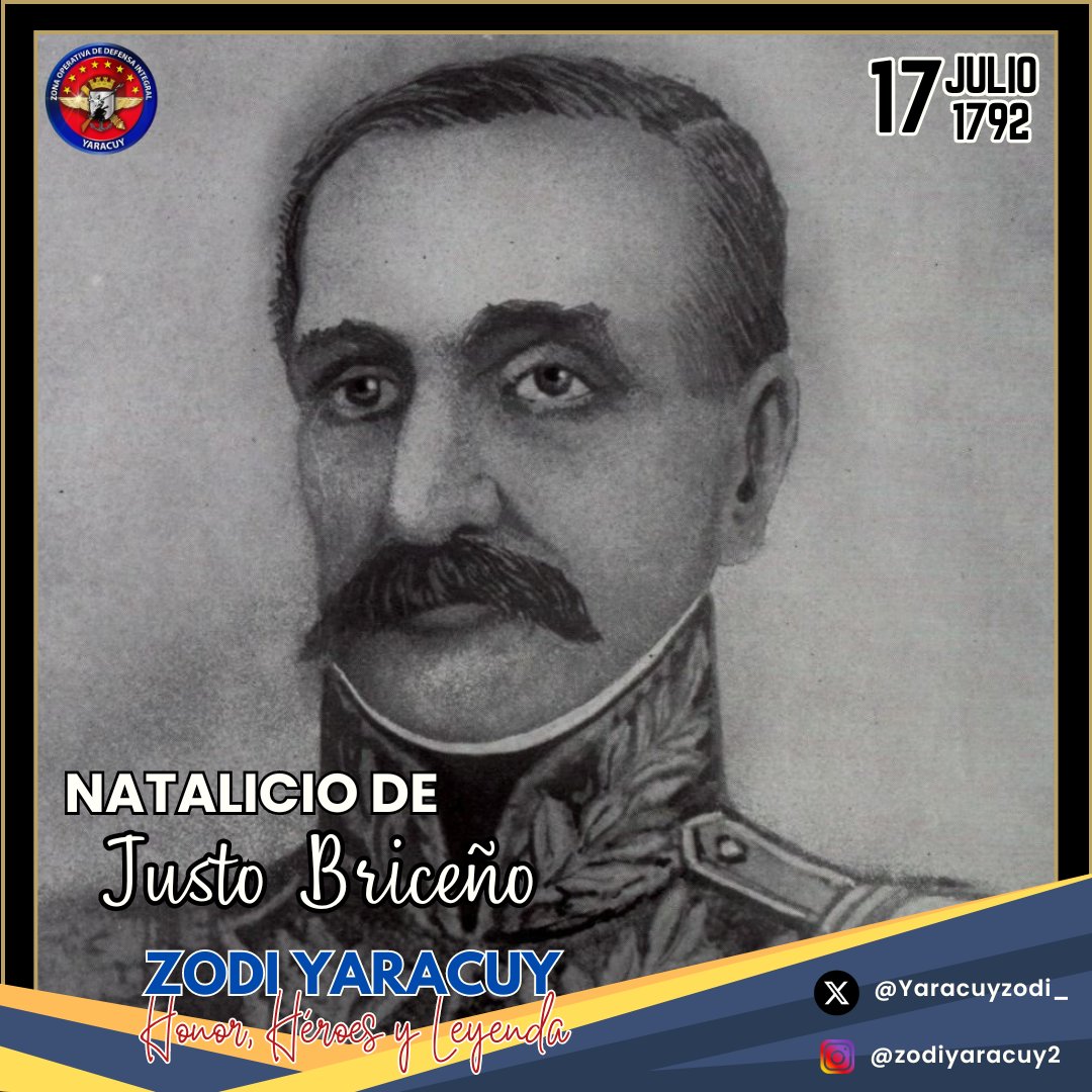 Tal día como hoy #17Jul nace José Justo maría Briceño Otálora, fue un militar de la Independencia de Venezuela y la Nueva Granada. Fue gobernador de Zulia entre 1821 y 1827. Tuvo una destacada actividad militar y política hasta mediados del siglo XIX.
#ZODIYaracuy