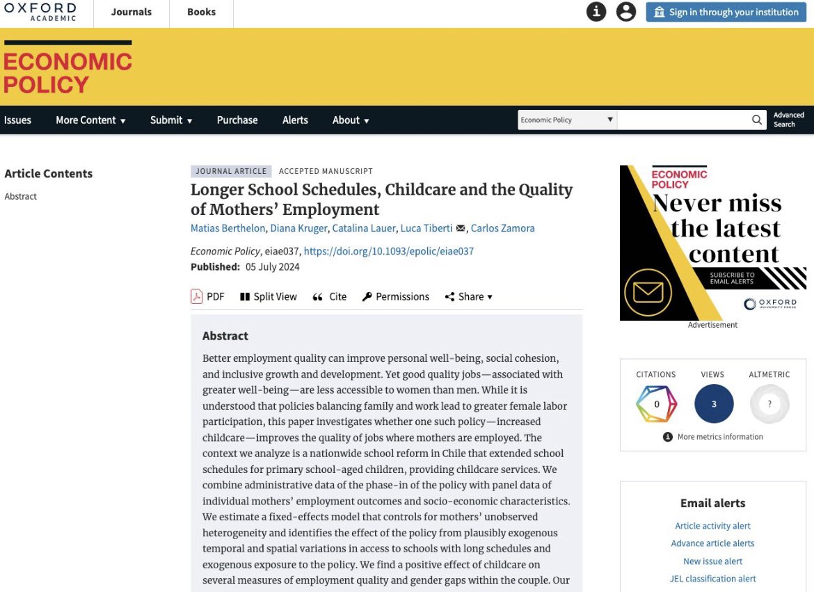 Access to childcare through longer primary school schedules can increase household welfare and help reduce income and gender inequalities in Chile, say a team of local PEP researchers. 
 
📖 Early view of the full article online: ln.run/eProJ