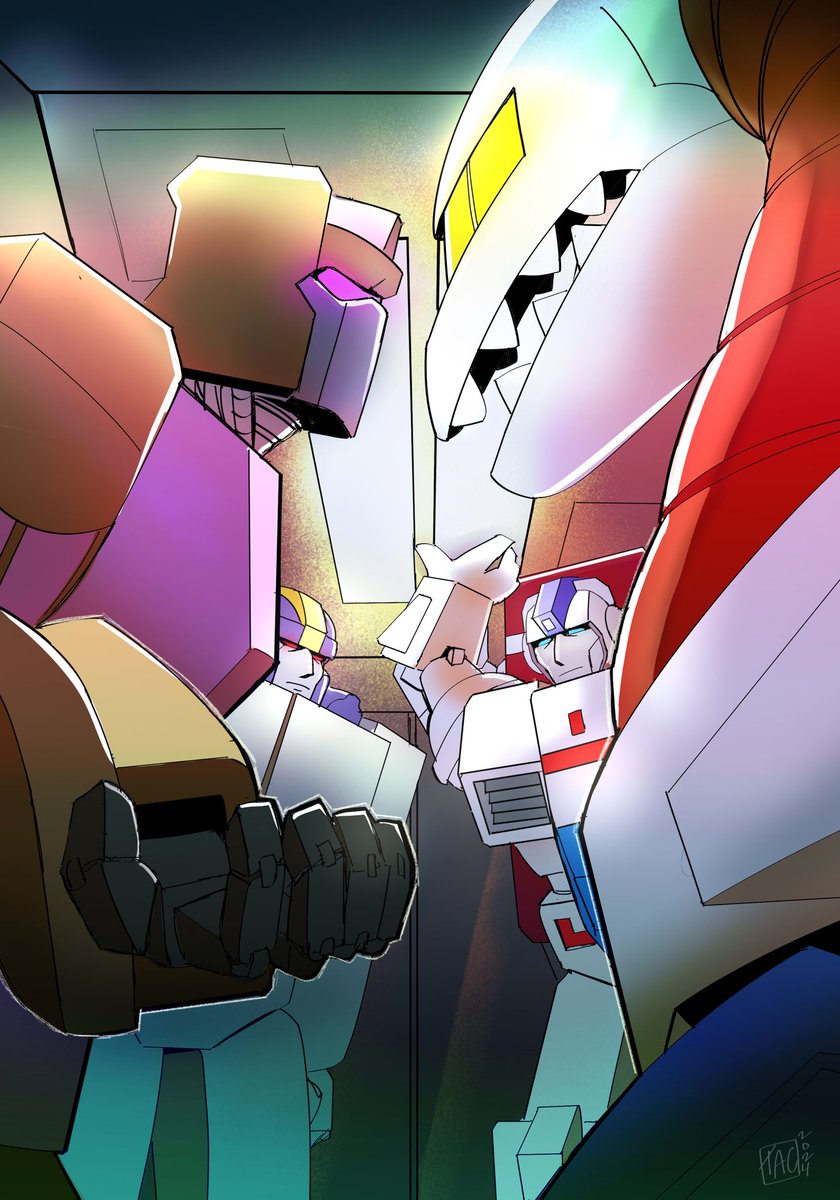 four shuttles trapped in an elevator, this can’t get any worse…

my piece for the 2024 <a href="/TF_BigBang/">TF Big Bang ✨ Sign-ups open Feb 1</a>, thank you again to my writing partner gayrob0t for being an absolute blast to work with!

will link their fic “Shuttle Scuffle” below once posted ✈️ #maccadam #transformers