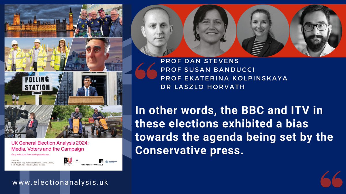"In other words, the BBC and ITV in these elections exhibited a bias towards the agenda being set by the Conservative press." write Prof Dan Stevens, <a href="/femalebrain/">Susan Banducci</a>, <a href="/DrKolpinskaya/">Katya Kolpinskaya</a> &amp; <a href="/_lhorvath/">Laszlo Horvath</a> in Election Analysis 2024 electionanalysis.uk