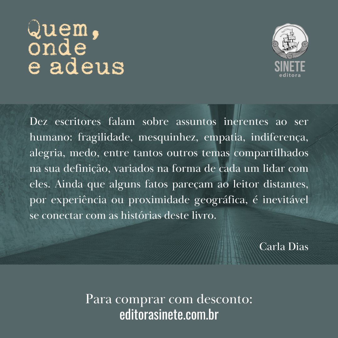 EditoraSinete's tweet photo. Está em pré-venda a antologia de contos "Quem, onde e adeus".

Para conhecer a obra e os escritores:
https://t.co/nZDuSKHxFb.

#quemondeeadeus #contos #editorasinete #lerparadesvendar https://t.co/3byyIQAoUA