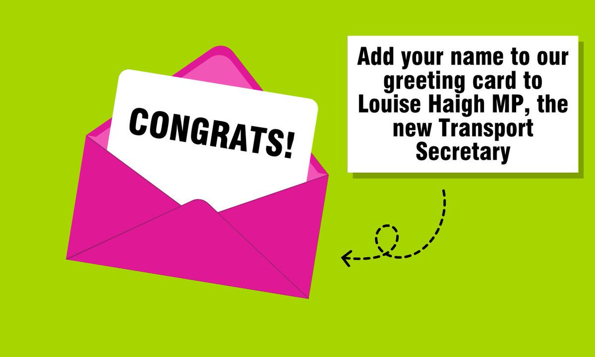 We're sending the new Transport Secretary
<a href="/LouHaigh/">Louise Haigh</a> a greeting card to congratulate her on her appointment, and ask for action on #PavementParking 🚗👩‍🦽👶 You can add your name via the link➡️ livingstreets.org.uk/FirstSteps