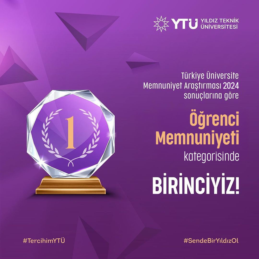 YildizEdu's tweet photo. Türkiye Üniversite Öğrenci Memnuniyet Araştırması 2024 açıklandı! ✨

Yıldız Teknik Üniversitesi zirvede🚀🚀🚀

Üniversitelerin Genel Memnuniyet Sıralamasında birinci sıradayız! 🥇

Bize değer katan tüm üniversite öğrencilerine yürekten teşekkür ediyoruz.

Yıldızımız hep birlikte parlasın! 💫💫💫

#SendeBirYıldızOl 
#TercihimYTÜ
#İyikiYıldızlıyım
#EğitimdeLiderYTÜ
#InternationalYTU
#ARGEdeLiderYTÜ