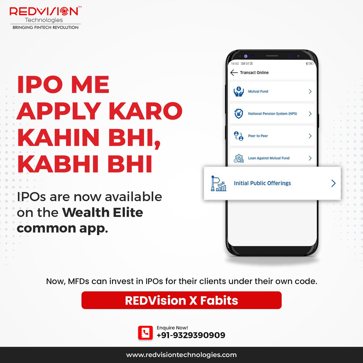redvisionindore's tweet image. Good news! MFDs, now let your Investors apply for the IPOs on the Wealth Elite common app. 

Contact your RM for more information. 

Get a free consultation today.
Contact: 91- 90398 22000
Visit: wealthelite.in
 
#REDVisionTechnologies #SoftwareUpdate #MutualFundSoftware