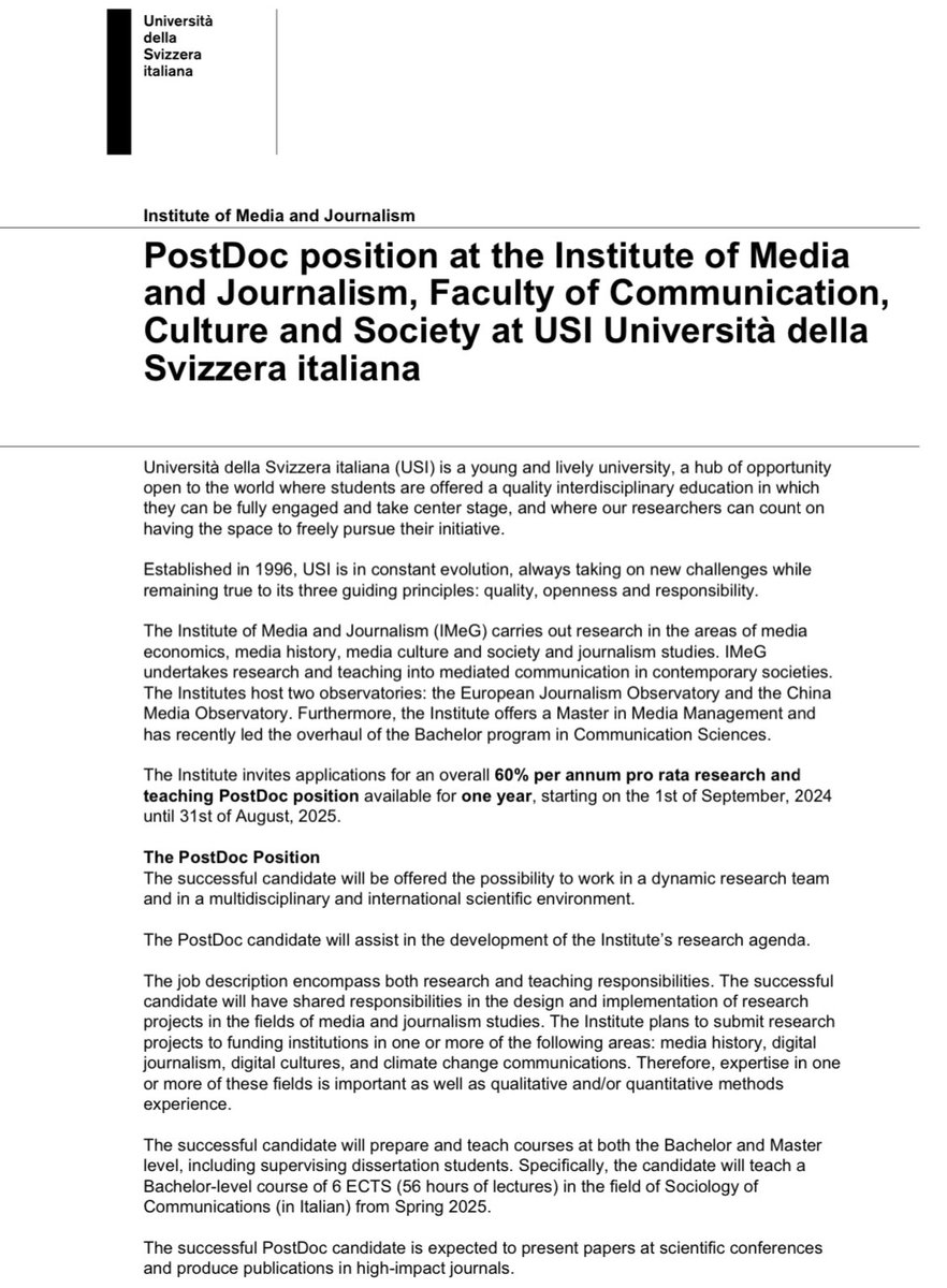 herdingbehavior's tweet photo. 🚨 Job opportunity🚨 Come work with us @usi_imeg @USI_university. We have an open research and teaching postdoc position in the field of Sociology of Communication. Starting date September 1st, so hurry up! https://t.co/teIIisClTK https://t.co/kW1uLNgrBf