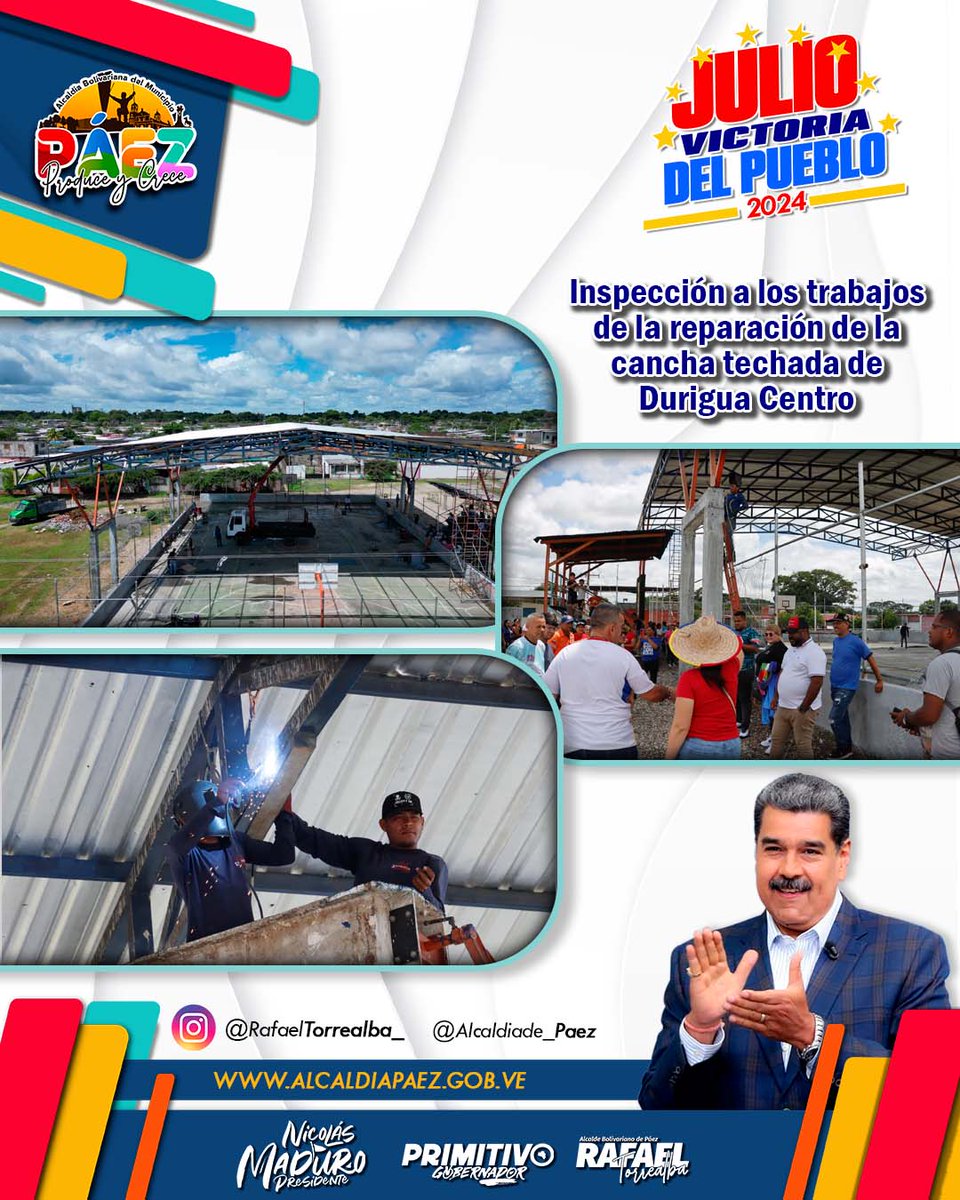 ¡Supervisión y Control!

El alcalde Rafael Torrealba, junto al equipo de Ingeniería Municipal y líderes del Poder Popular, realizó una inspección a los trabajos que se están ejecutando en la cancha techada de Durigua Centro.

<a href="/nicolasmaduro/">Nicolás Maduro</a> <a href="/PrimitivoPsuv/">Antonio Primitivo Cedeño</a> <a href="/rtorrealba_/">Rafael Torrealba</a>