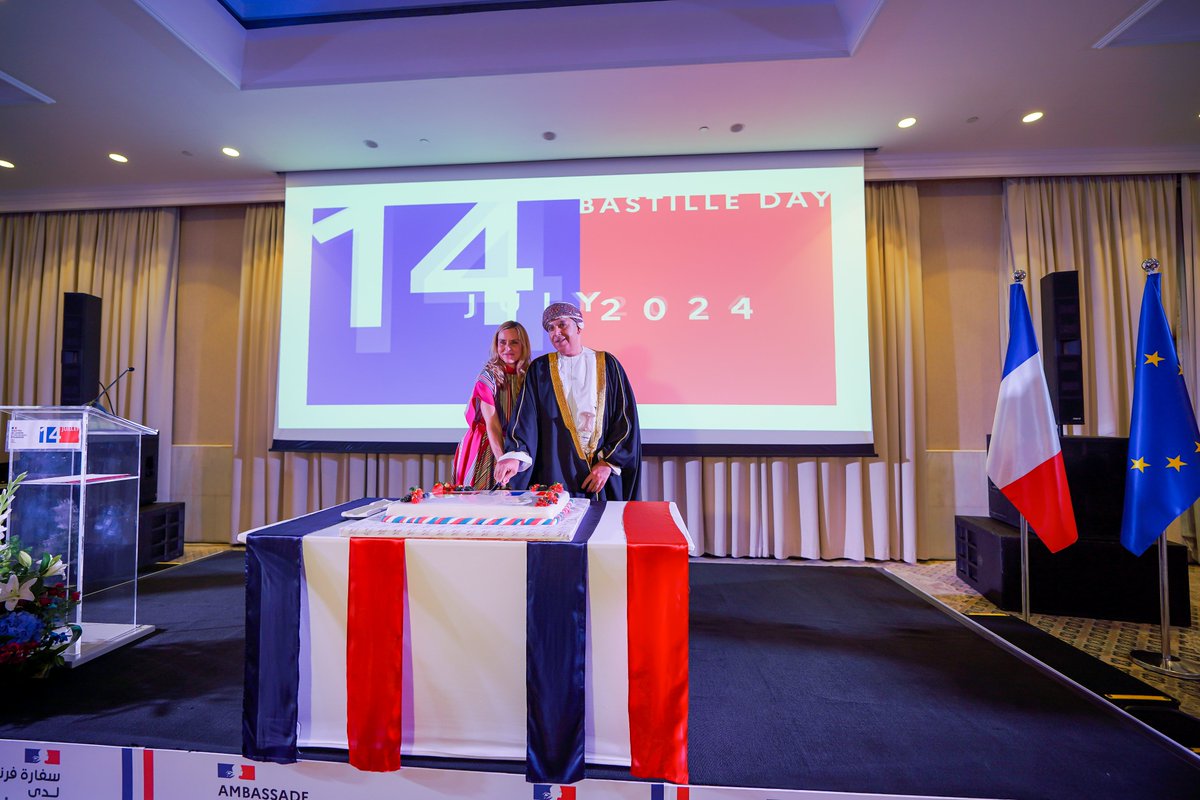 FranceinOman's tweet photo. 1⃣ Thank you to H.E. @muslahi and members of the Omani official delegation for gracing us with their presence to celebrate with us the French National Day in Oman, a few days before the opening of the #ParisOlympics.
#BastilleDay #14_juillet https://t.co/17bxKe1ojN