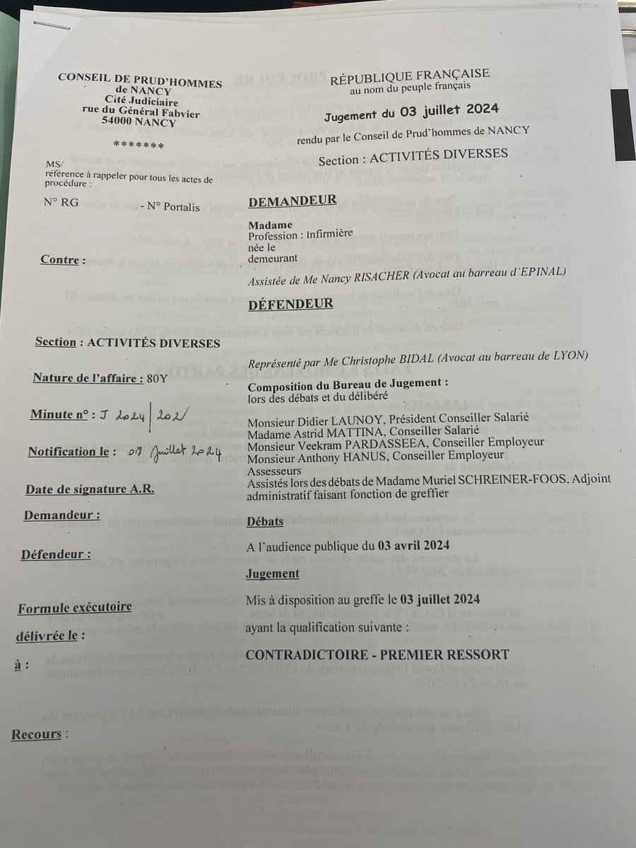cab2626's tweet photo. Voilà le jugement bombe rendu le 3 juillet dernier obtenu par Maître Risacher qui déclare illégale la vaccination obligatoire et ses effets: la suspension sans salaires! Le jugement sera sur le site de RÉACTION19 pour que tout le monde puisse l’utiliser et gagner! Le vent tourne! https://t.co/MlNWEobhz9