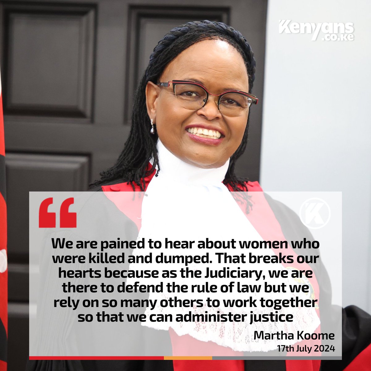 Kenyans's tweet photo. We are pained to hear about women who were killed and dumped. That breaks our heart because as the Judiciary, we are there to defend the rule of law - CJ Martha Koome https://t.co/zFl4ChUdOf