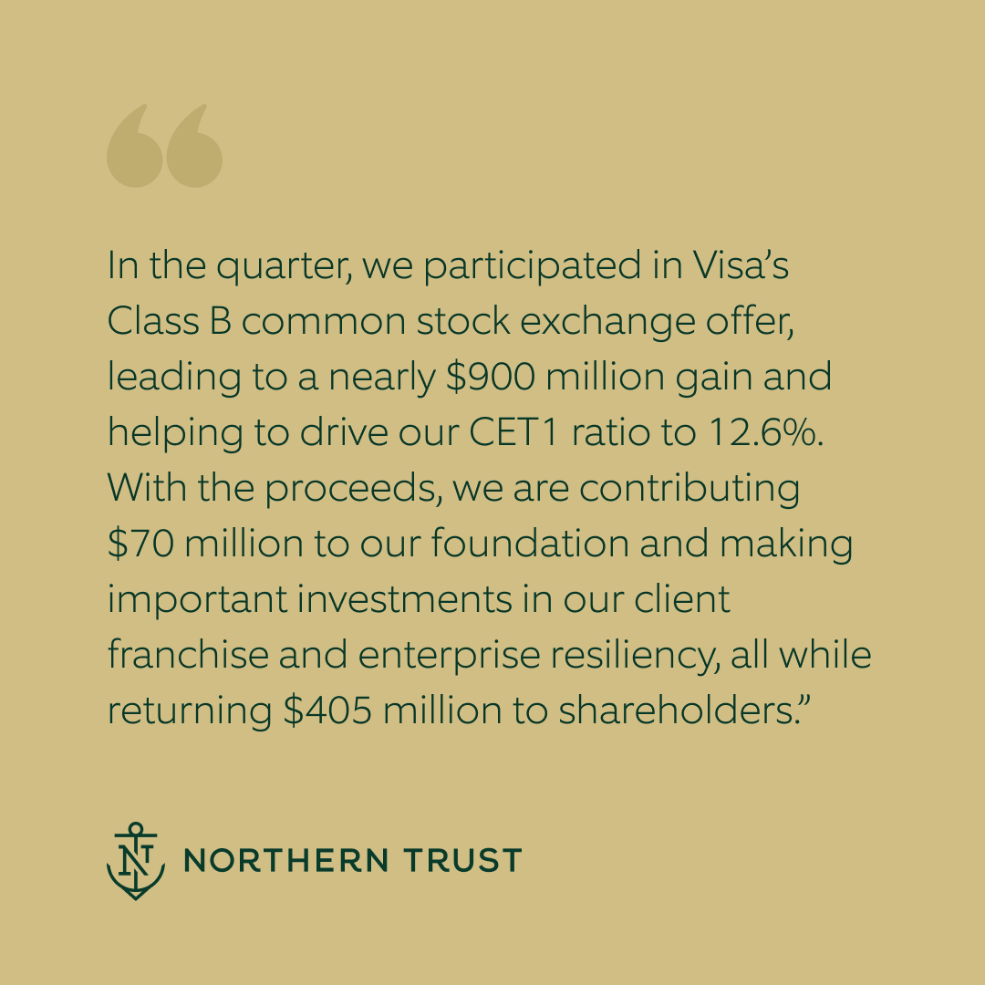 NorthernTrust's tweet photo. Commenting on $NTRS Q2 #earnings, Chairman and CEO Michael O’Grady said: