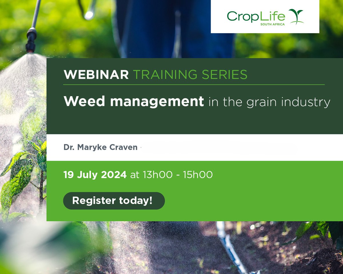 ‼️ REMINDER TO REGISTER ‼️
📽️Weed management in the grain industry with Dr. Maryke Craven (<a href="/ARCSouthAfrica/">ARC South Africa 🇿🇦</a> )
📅19 July 2024
🕐13h00
✍️Register here: events.teams.microsoft.com/event/bb5a03be…