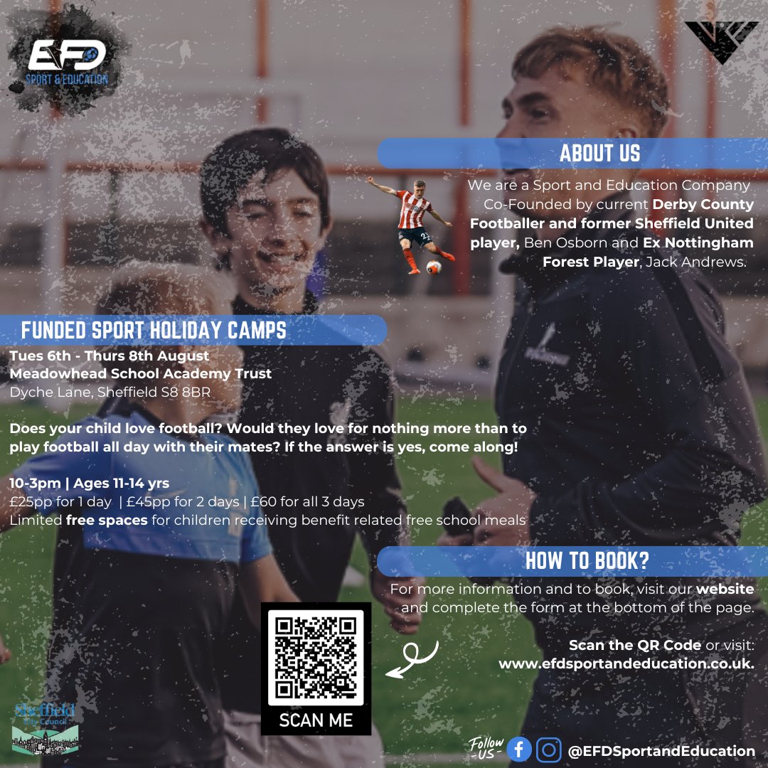 EliteFootballD1's tweet image. The count down to summer is on 🌞🙌. We're running a wide range of sport and football camps across Derby, Nottingham and Sheffield in the holidays⚽️🏏.  Limited places available with no cost for children in receipt of free school meals🏀.

Book here: efdsportandeducation.co.uk