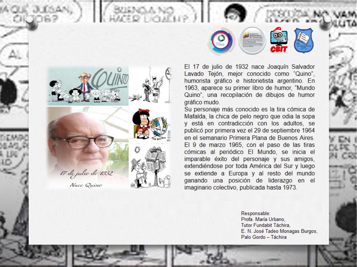 #17Julio || NACE QUINO <a href="/_LaAvanzadora/">Yelitze Santaella</a> <a href="/Berzabethg1/">Berzabethgandicaoficial</a> @MPPEDUCACION <a href="/Fundabit_/">FundabitOficial</a> <a href="/FundabitTachira/">Fundabit Táchira</a> <a href="/jasmiramartinez/">jasmira martinez</a> @CDCE -