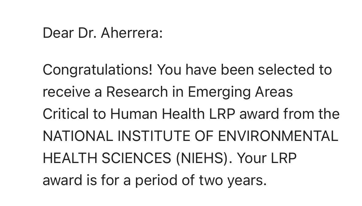Angela Aherrera (@dr_aherrera) on Twitter photo Immensely grateful to receive a <a href="/NIH_LRP/">This account is no longer active.</a> award from @NIEHS — A big thank you to my mentors <a href="/AnaRule1/">Ana Rule</a> <a href="/anavasac/">Ana Navas Acien</a> and colleagues from <a href="/JohnsHopkinsEHE/">JohnsHopkinsEHE</a> for your endless support 🙏🏽 Excited to advance the Research program on Emerging Areas Critical to Human health! 🫁💨 Immensely grateful to receive a <a href="/NIH_LRP/">This account is no longer active.</a> award from @NIEHS — A big thank you to my mentors <a href="/AnaRule1/">Ana Rule</a> <a href="/anavasac/">Ana Navas Acien</a> and colleagues from <a href="/JohnsHopkinsEHE/">JohnsHopkinsEHE</a> for your endless support 🙏🏽 Excited to advance the Research program on Emerging Areas Critical to Human health! 🫁💨