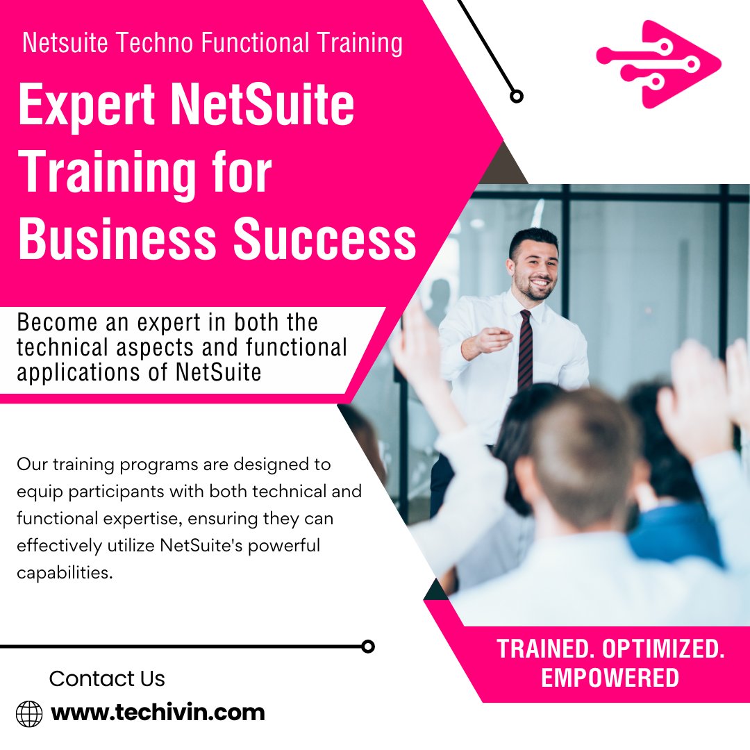 techivin2015's tweet photo. Enhance your business success with Expert NetSuite Training! ππΌ
Our comprehensive NetSuite Techno Functional Training equips you with the skills needed to master both technical and functional aspects of NetSuite.
CONTACT US:
π https://t.co/tGfn6i6Zsv
#NetSuiteTraining https://t.co/iGLgXseMrD