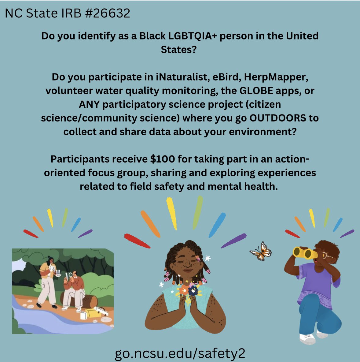 Field Inclusive (@fieldinclusive) on Twitter photo ‼️A New Study from <a href="/NCStateCNR/">NC State College of Natural Resources</a> Researchers‼️:
Do you identify as a Black LGBTQIA+ person in the United States? Do you participate in iNaturalist, eBird, HerpMapper, volunteer water quality monitoring, the GLOBE apps, or ANY participatory science project (citizen ‼️A New Study from <a href="/NCStateCNR/">NC State College of Natural Resources</a> Researchers‼️:
Do you identify as a Black LGBTQIA+ person in the United States? Do you participate in iNaturalist, eBird, HerpMapper, volunteer water quality monitoring, the GLOBE apps, or ANY participatory science project (citizen