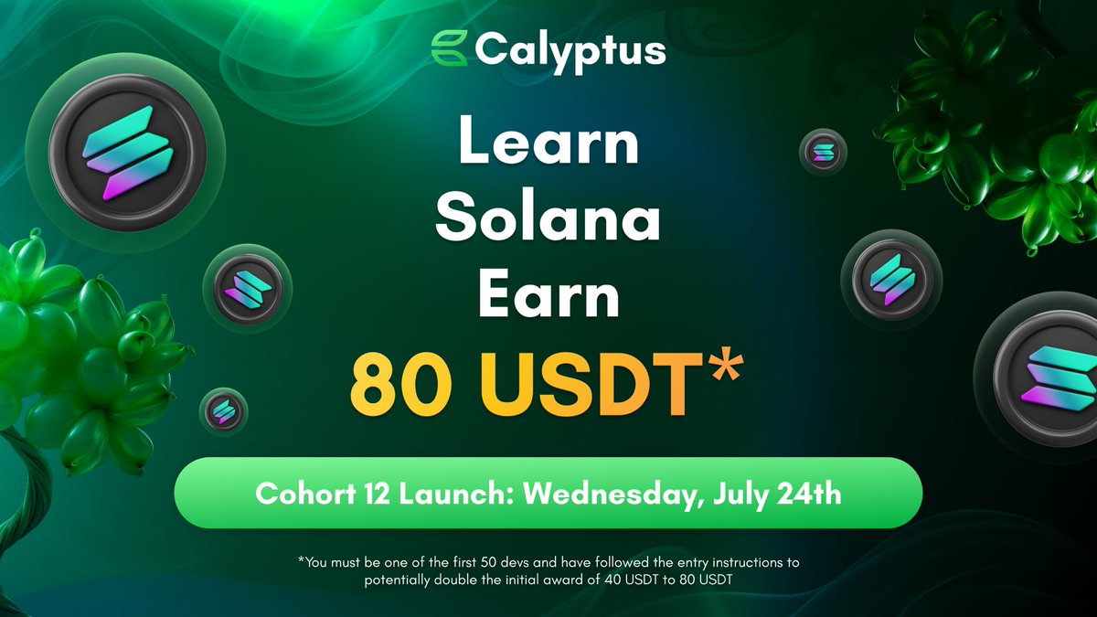 CalyptusCareers's tweet photo. Double your reward to 𝟴𝟬 𝗨𝗦𝗗𝗧 for L2E Cohort 12 starting next Wednesday! 💸

To enter:
🚀 Follow @CalyptusCareers
🔁 Share this post
🏷️ Tag 3 developer friends

Cohort kick-off: 24th July, 5pm BST

🔔 Set a reminder: https://t.co/7A76IWnfKo https://t.co/ZLY0WRWQo5
