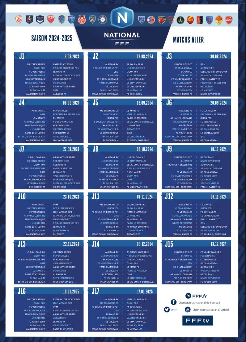 🚨💣 La Calendrier Du Championnat De National 1 Est Enfin La 📆 📸 Fff 