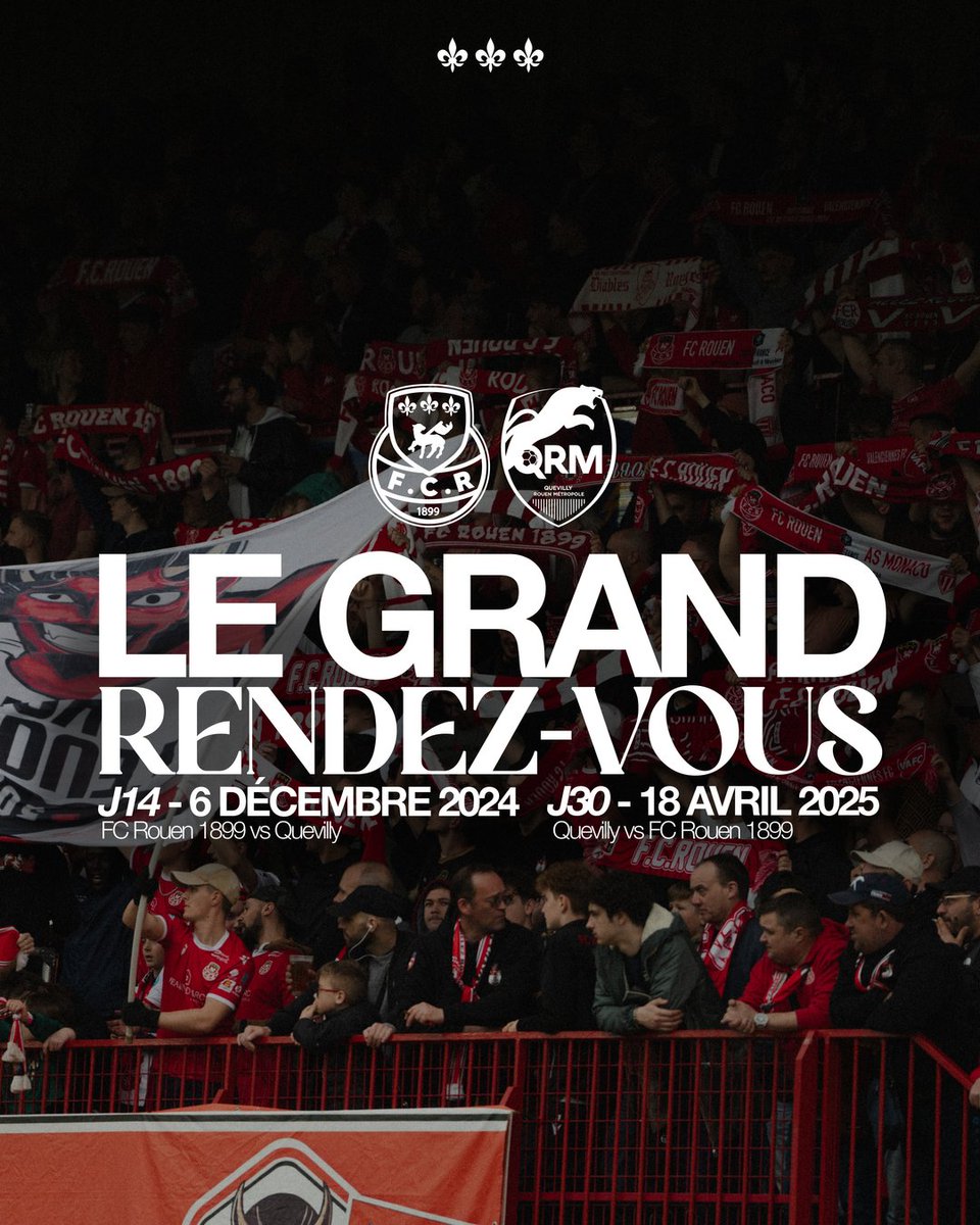 fcr1899's tweet image. ⚔️On sait que vous attendez ces deux dates... 🔴⚪

#TeamFCR #Rouen #Normandie