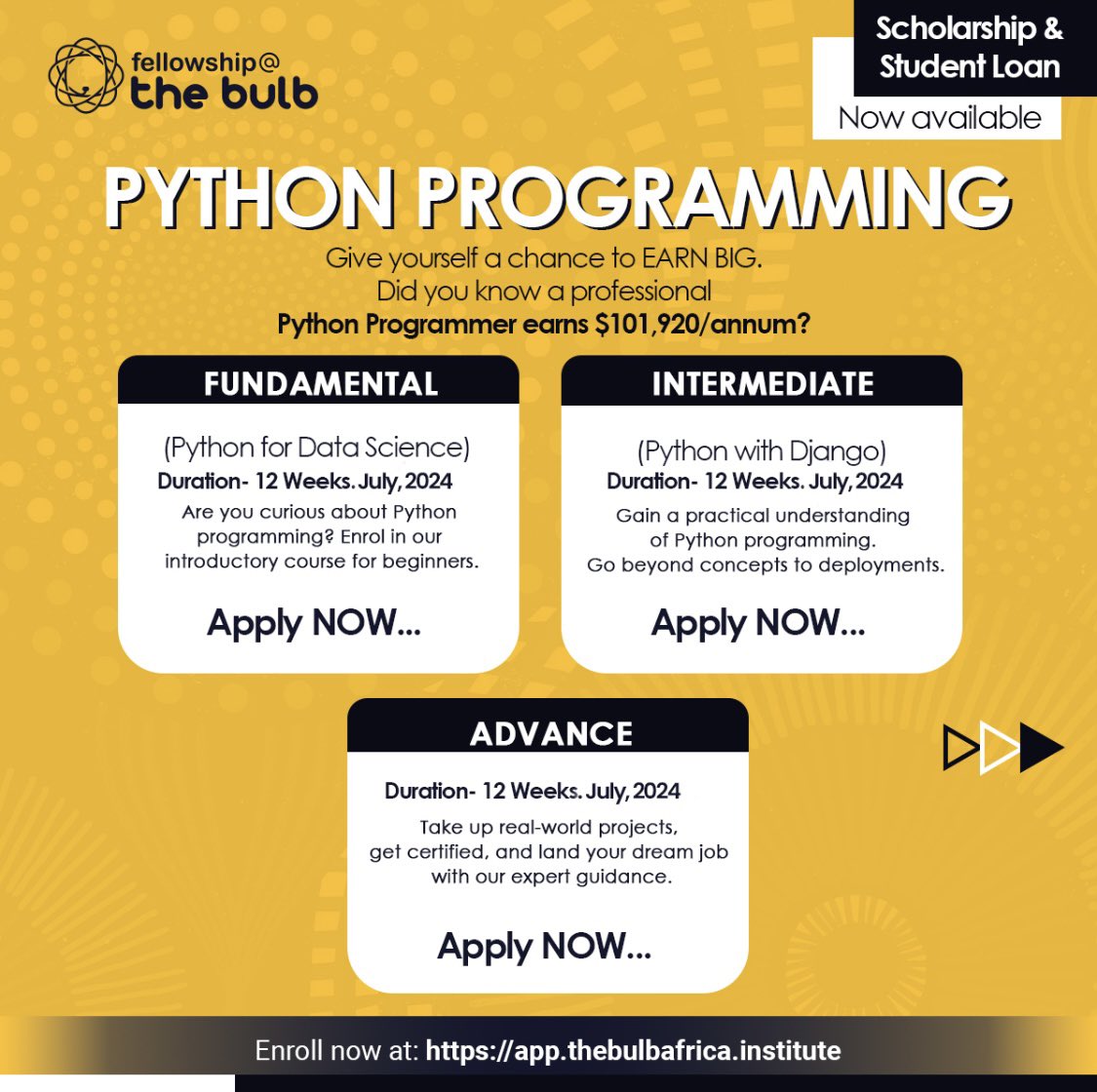 TheBulbAfrica's tweet photo. Kickstart a successful career in tech with us. Classes starts July 2024. 

Click on link in below or send us a DM
https://t.co/vTQDngCFq2
.
.
.
.
.
#thebulbafrica #techtraining #getintotech #techbootcamp 
#productdesigncourse #codingworld #codinglife #nocodetech https://t.co/WBOHhkMI2y