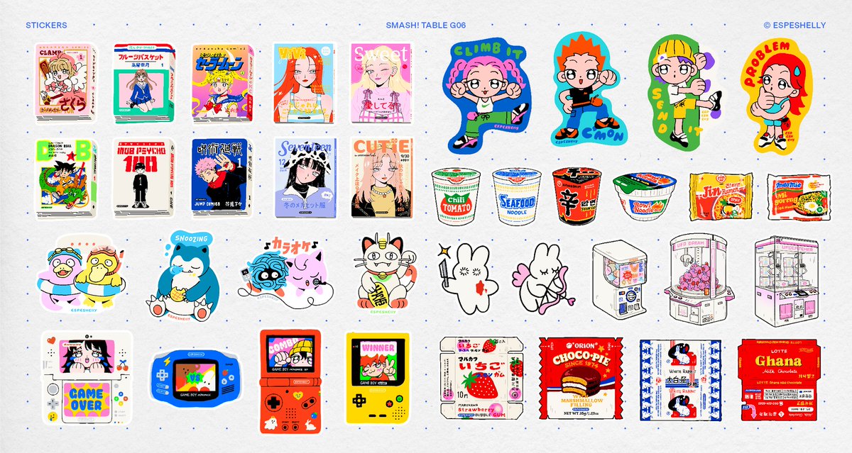 espeshelly's tweet image. hey everyone!! here's my @smashcon catalogue; lots of goodies, old &amp;amp; new 🩵 come see me at table g06 this weekend!!
