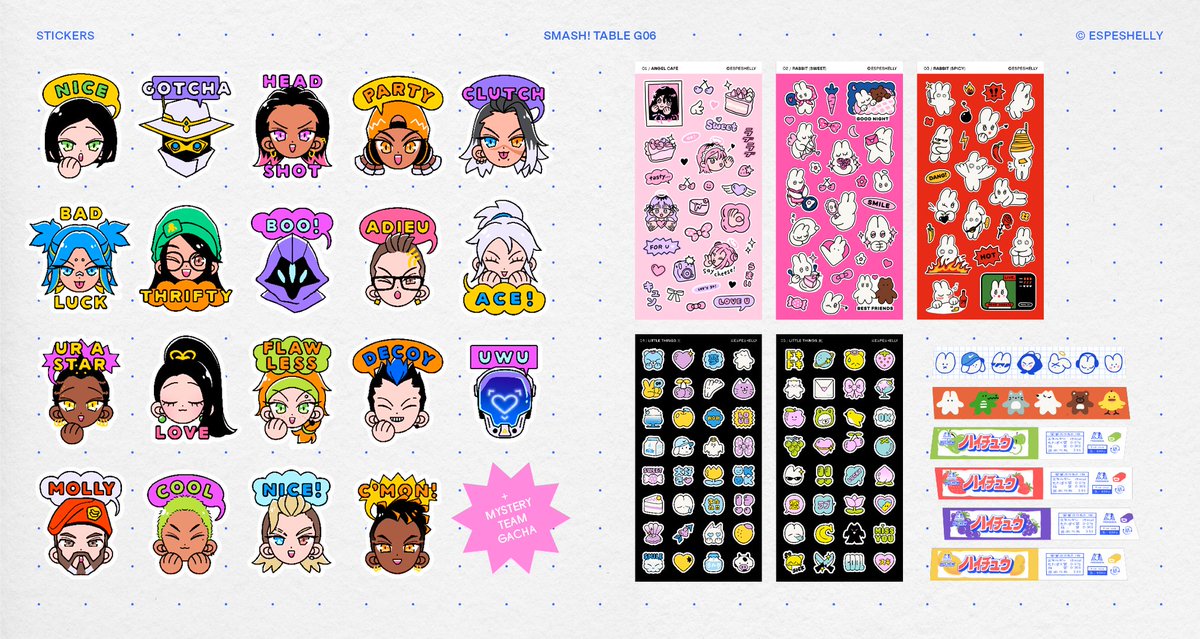 espeshelly's tweet image. hey everyone!! here's my @smashcon catalogue; lots of goodies, old &amp;amp; new 🩵 come see me at table g06 this weekend!!