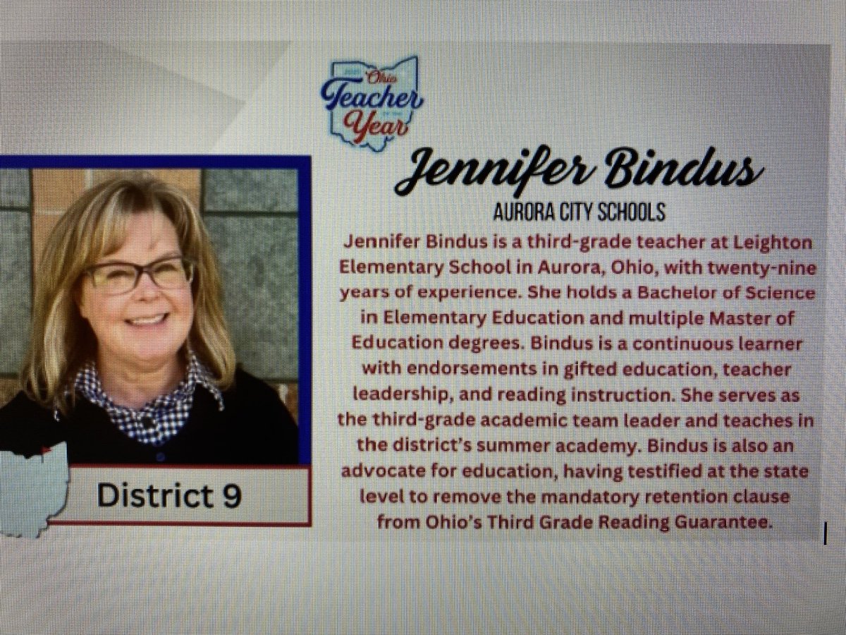 Greenmensteward's tweet photo. Shout to Leighton 3rd grade teacher Jen Bindus who was recently announced as the District 9 Teacher of the Year and finalist for the Ohio Teacher of the Year!  Good luck to Jen!  Way to represent Greenmen Nation! ⁦@michelle_nizen⁩ ⁦@DrPMilcetich⁩ ⁦@SBOEOhio⁩ https://t.co/0H6TlR9fHT