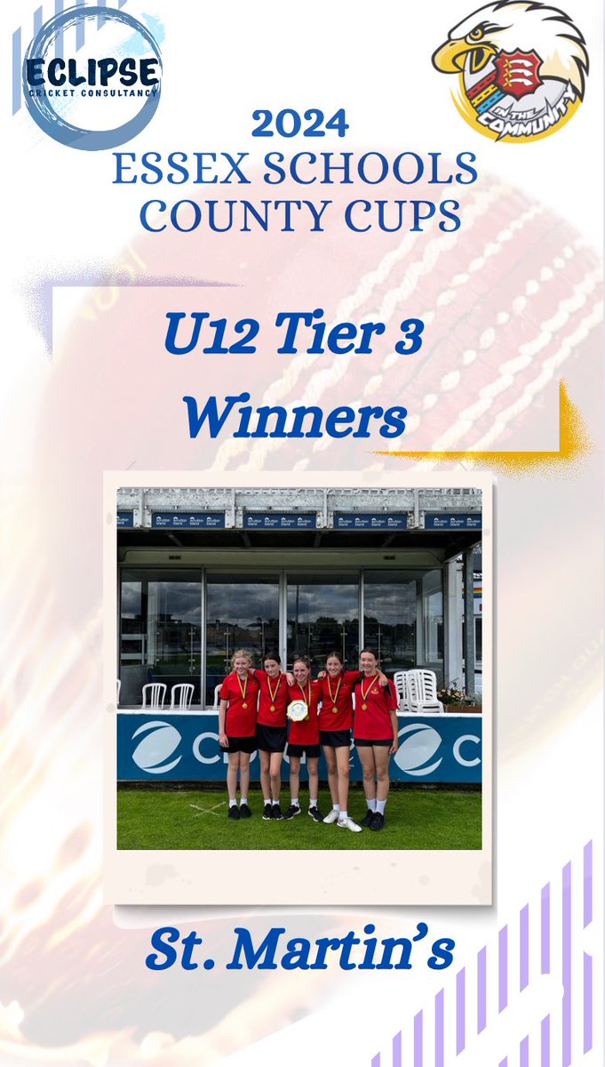 EclipseCricCon's tweet image. Another great day of cricket @EssexCricket with schools competing in the Tier 3 county cup at U12  &amp;amp; U13 age groups.

Luck to have @FlicxPitch support us again.

Well done to all students, especially our winners @STMartinsSchPE and @OrtuGableHall