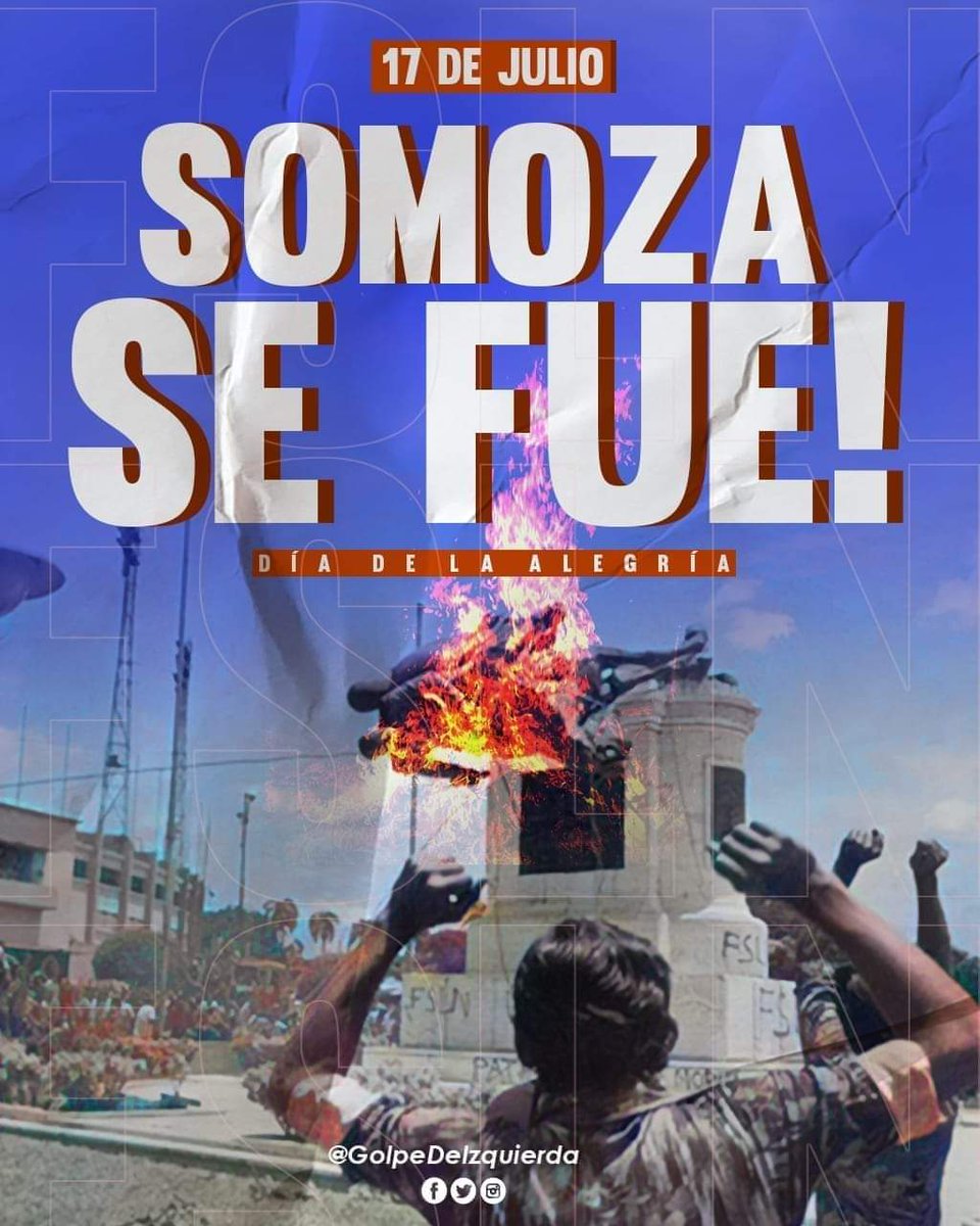 #17Julio 1979.
Hace 45 años, el dictador Anastasio Somoza renunció ante el Congreso de #Nicaragüa y huyó del país. Este día es conocido y celebrado por los nicaragüenses como el Día de la Alegría.
#UnidosEnVictorias