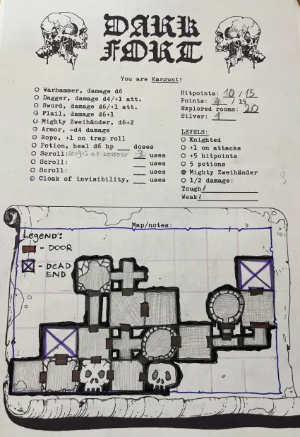 PrintNplaygames's tweet photo. Today we played Dark Fort, the game that later on grew into @MorkBorg 🩻🦴
https://t.co/fX7klCWlaU

And we got an amazing dungeon map out of it which is an amazing treat to get when finishing a game. 

#morkborg
#darkfort
#drawing 
#Map 
#dungeon 
#TTRPGs https://t.co/sfj3UbHb0v
