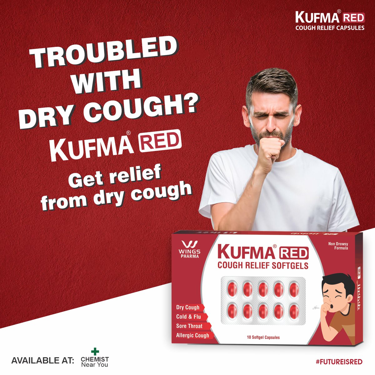 KufmaCough's tweet photo. Troubled with dry cough? Find relief with Kufma Red Softgel Capsules!  These capsules are specially formulated to ease dry cough discomfort effectively. Stay comfortable and breathe easy!

#KufmaRed #DryCoughRelief #CoughCapsules #CoughRelief #Healthcare #BreatheEasy https://t.co/d4zPJtgssm