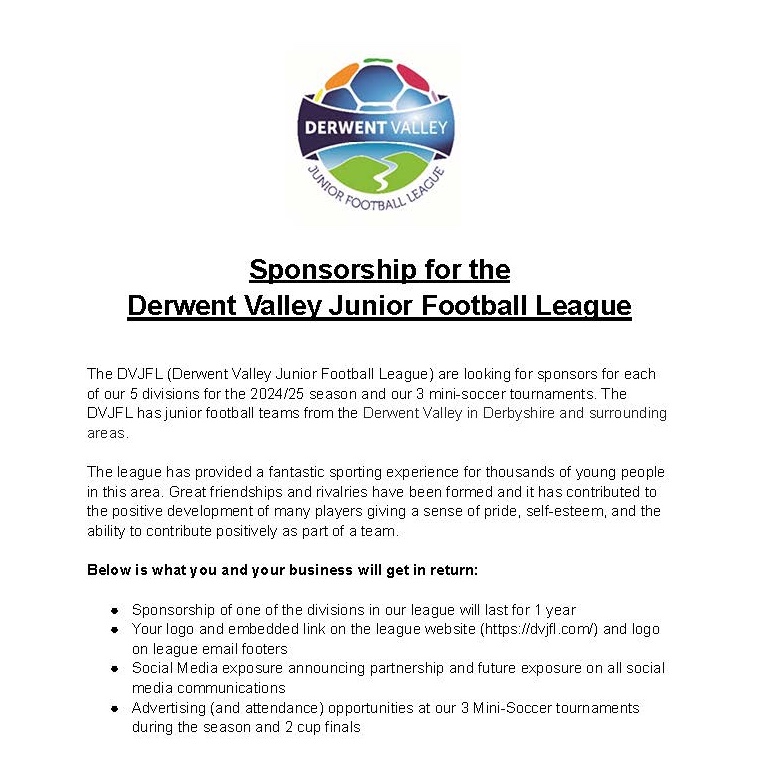 DVJFL1's tweet photo. We are looking for more league sponsors. Please see below for further details. 👇 https://t.co/6q26MsluP1