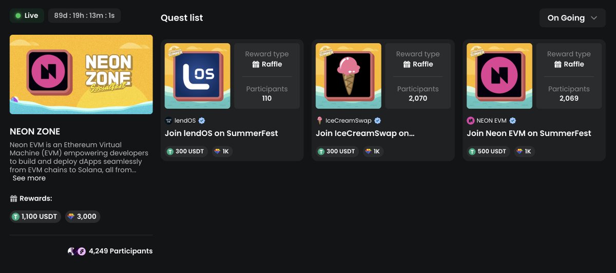 Neon_EVM's tweet photo. Interchain Summer SocialFest Hosted by @Micro3io is officially open!

Feel the heat of innovation this summer in the Neon Zone where you can complete Neon EVM, @lendOSorg and @icecream_swap Quests ☀️

Neon Zone: https://t.co/c5dRyyQ4Lh https://t.co/7Y1QusEMMK