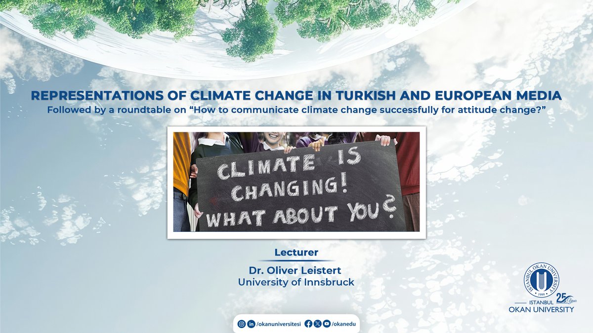 IR_Okan's tweet photo. Her gün etkisini daha çok hissettiğimiz iklim değişikliği ile ilgili Okan Üniversitesi Uluslararası İlişkiler Bölümü ve Sürdürülebilirlik ve İnovasyon Merkezi'nin düzenlediği, Innsbruck Üniversitesi'nden  Dr. Oliver Leistert ile gerçekleştireceğimiz etkinliğimize bekliyoruz https://t.co/8MSDQ2JbV3
