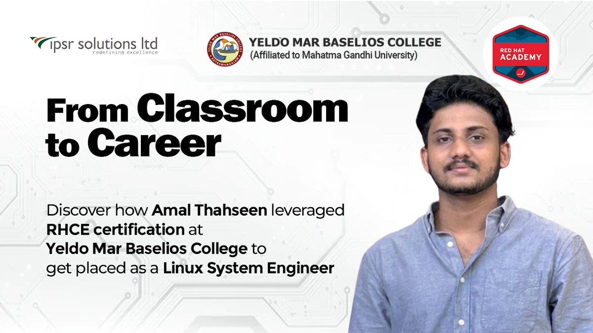 ipsr_solutions's tweet image. 𝐂𝐚𝐬𝐞 𝐒𝐭𝐮𝐝𝐲📜

Meet 𝐀𝐦𝐚𝐥 𝐓𝐡𝐚𝐡𝐬𝐞𝐞𝐧, a Linux enthusiast who turned his passion into a career!😎

Contact IPSR today!
📞 Call/WhatsApp: 9447294635 / 9447169776

𝐑𝐞𝐚𝐝 𝐌𝐨𝐫𝐞: ipsr.org/success_storie… 

#rhce #linux #linuxsystemengineer #casestudy #ipsr
