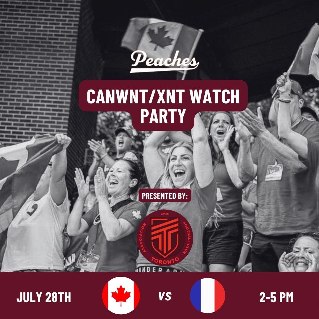 AFC_Toronto's tweet photo. On July 28, @canwnt take on France in their second Olympic group stage game ⚽️. We’ll be cheering them on at Peaches Sports Bar (1554 Queen St W) and we’d love for you to join! For more info about this watch party, head over to our Instagram (afc.toronto), DM us, or ask below! https://t.co/IMzEsfmSkr