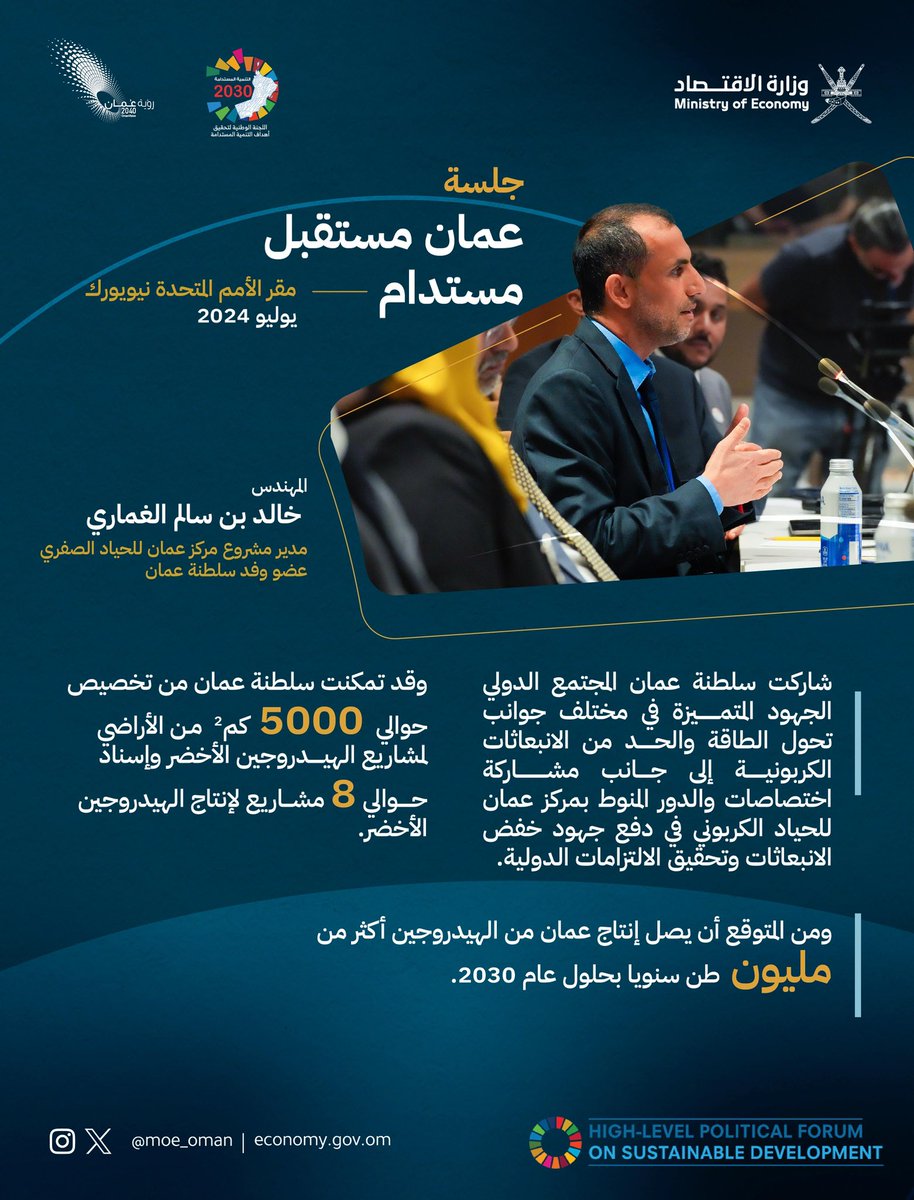 MOE_Oman's tweet photo. جلسة "عُمان مستقبل مستدام" تناقش تقدم سلطنة عمان المحرز في تحقيق الأهداف الأممية لـ #التنمية_المستدامة، وتعكس الجهود والمبادرات في إطار مستهدفات وطموحات الرؤية المستقبلية #عمان_2040. 

#المنتدى_السياسي_الرفيع_المستوى  2024 https://t.co/C2LwVntGQ8