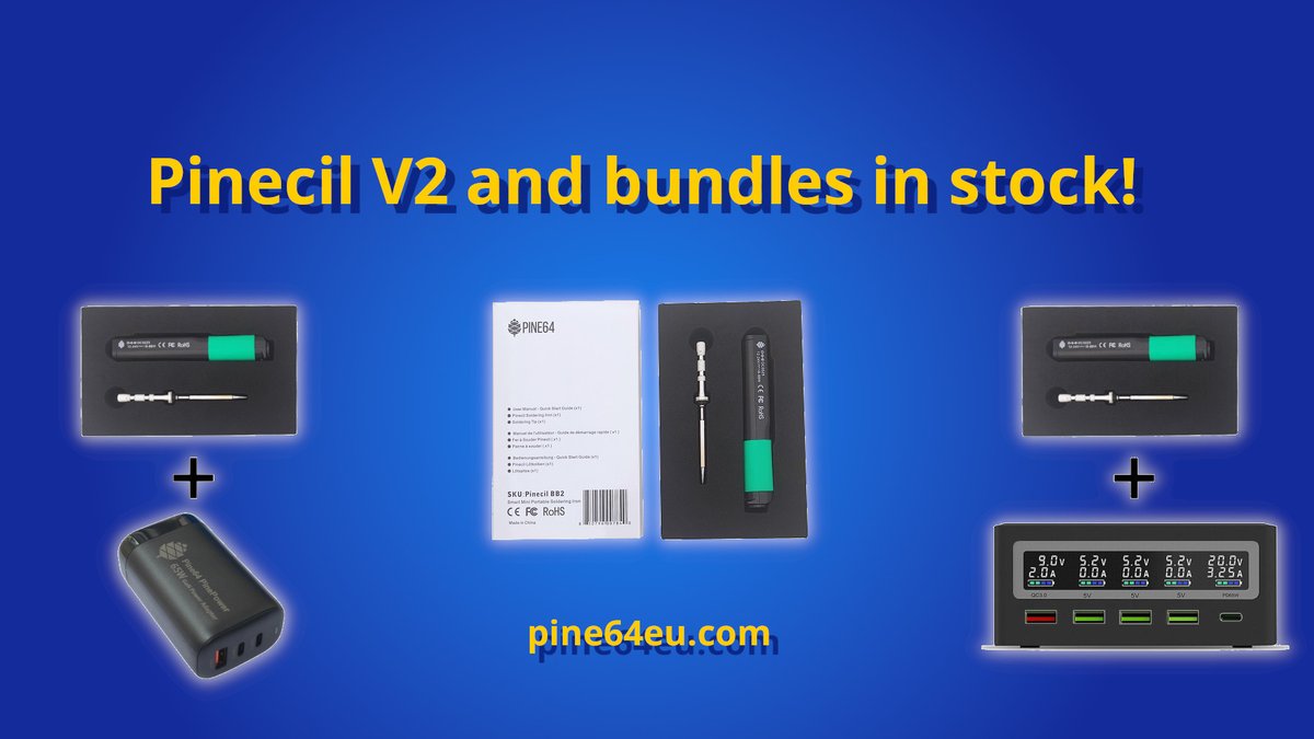 pine64eu's tweet photo. Offices will be closed July 26 - August 5, so if you’re looking to pick up a #Pinecil V2 soon then now it may be the right time!

Pinecil V2: https://t.co/n0XfkDlXJD
Bundles: https://t.co/zjic52evEF https://t.co/jBfs9Bab0o