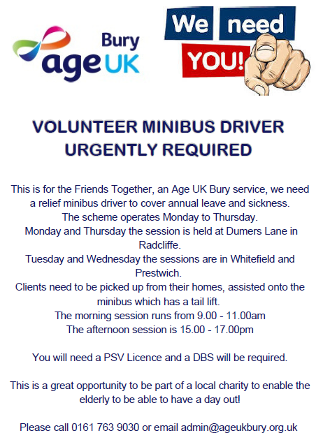 AgeUKBury's tweet photo. We are looking for a volunteer minibus driver. https://t.co/EuiuZbSaOO