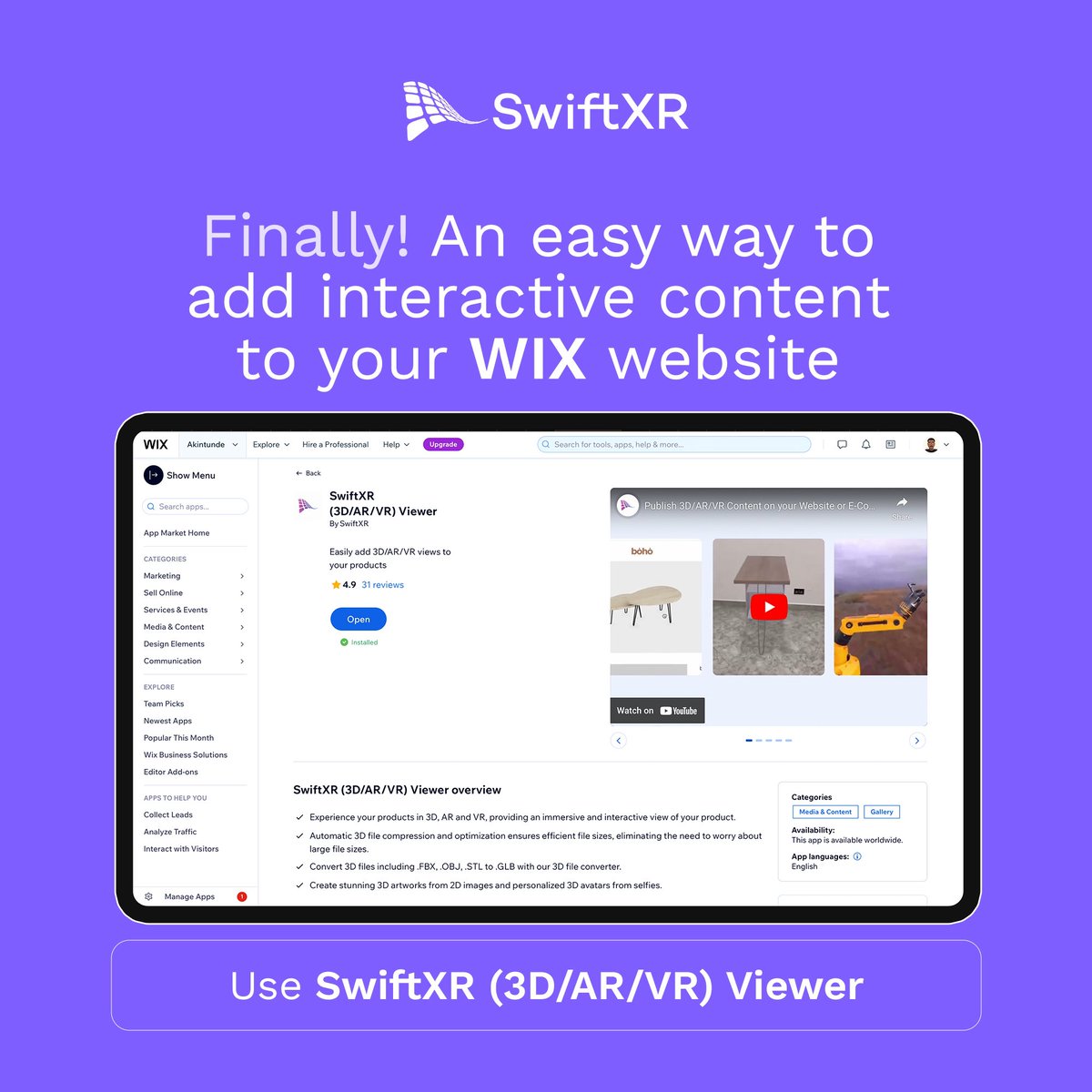 swiftxr_io's tweet image. Make your website on @Wix exciting and interactive by adding 3D, augmented reality, and virtual reality content! 

Download SwiftXR from the @Wix app and start transforming your website with interactive content.

#swiftxr #wix #Website #uiuxdesign #3d #augmentedreality #vr