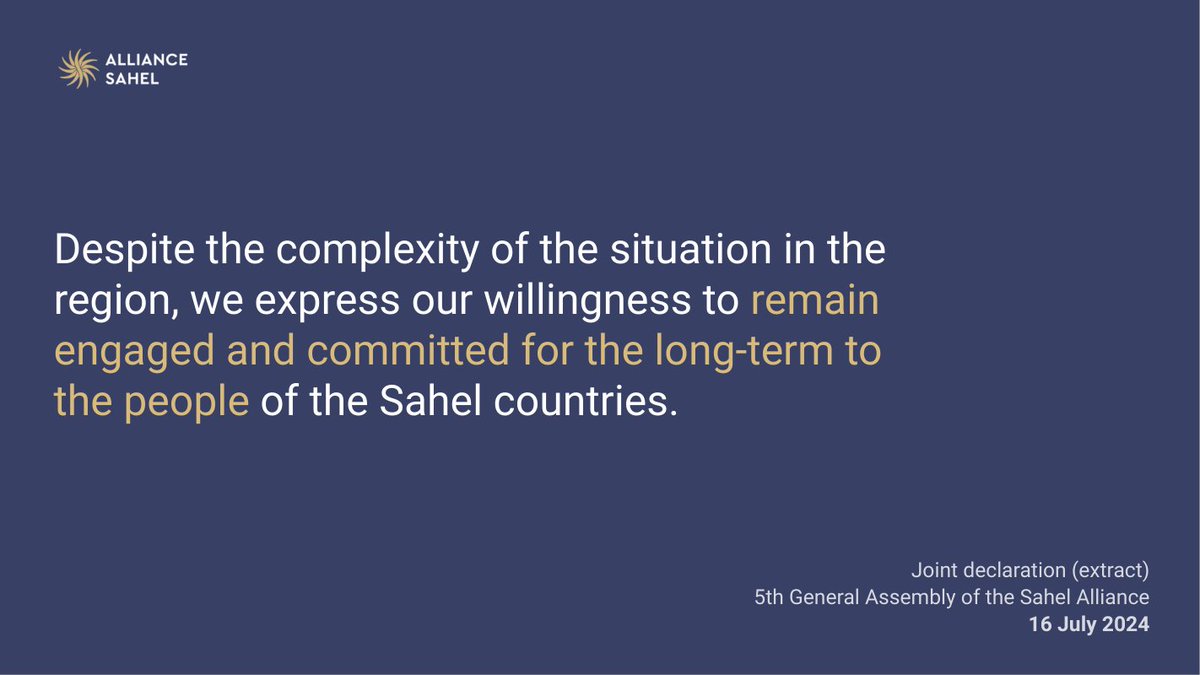 5th GA | #SahelAlliance members express their willingness to remain engaged &amp; committed to the people of the Sahel countries, despite the complexity of the situation in the region.
Joint declaration:
alliance-sahel.org/en/ag-2024/