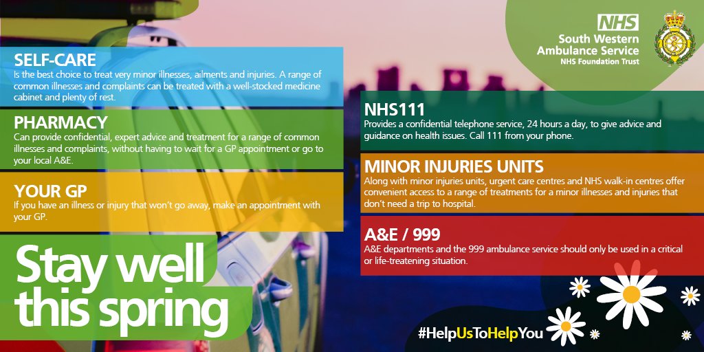 #HelpUsToHelpYou by choosing the right service 🚑

Please remember:

💊You can call the pharmacy for medication advice

💻 To use 111 online ▶️111.nhs.uk

🚨 You should only call 999 in a genuine, life-threatening emergency

#MakeTheRightCall